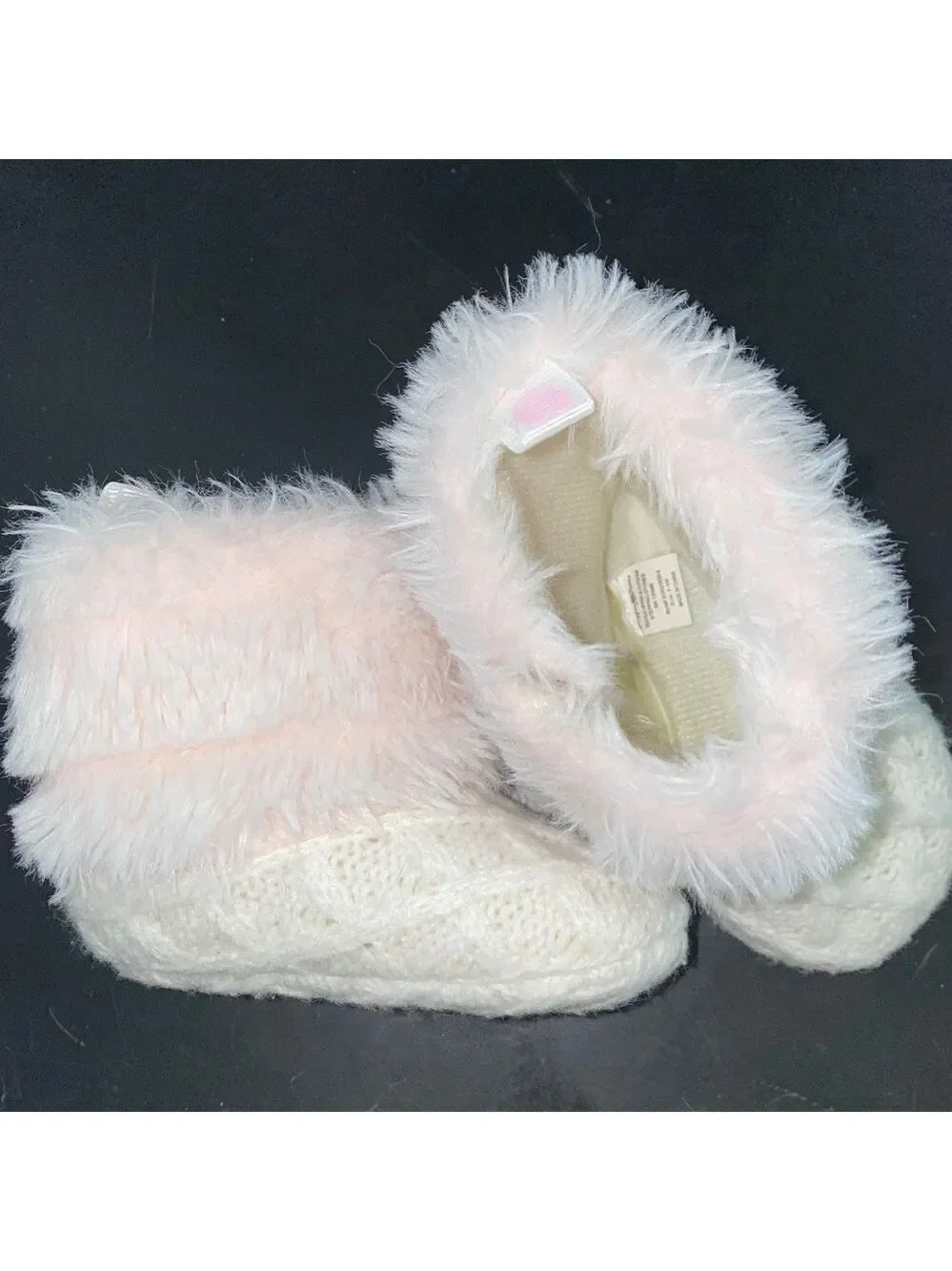 Stepping Stones Baby Faux Fur Cuff Cable Knit Boot NWOT